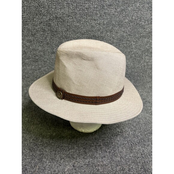Goorin Bros Khaki Fedora Hat Cotton Leather Band Brown Sz Small 100-5139 Italy - Picture 1 of 8